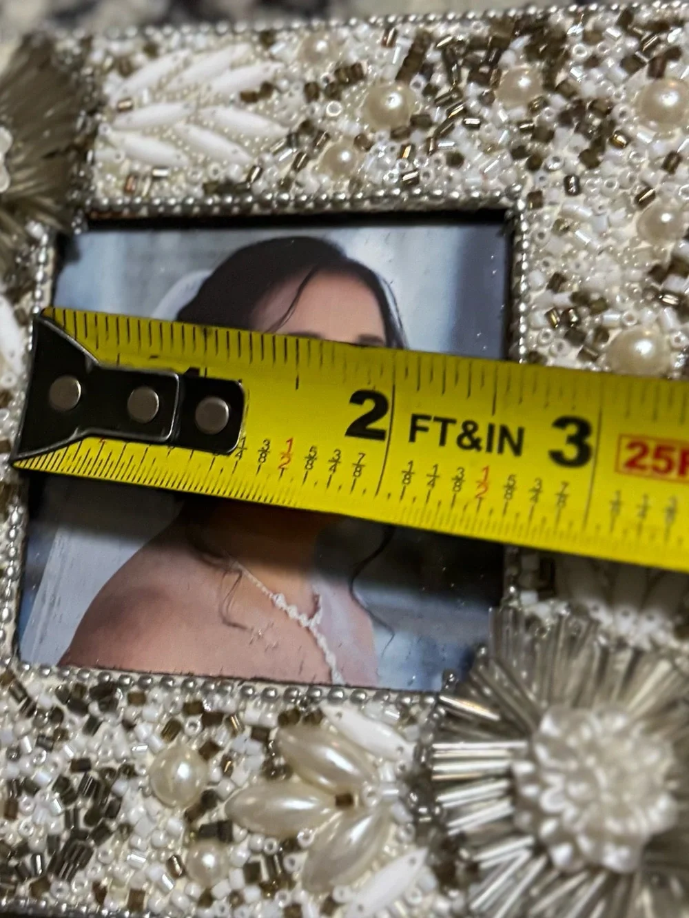 NEW Cracker Barrel Beaded Picture Frame 5” x 5” Silver Photo Frame with Pearls
